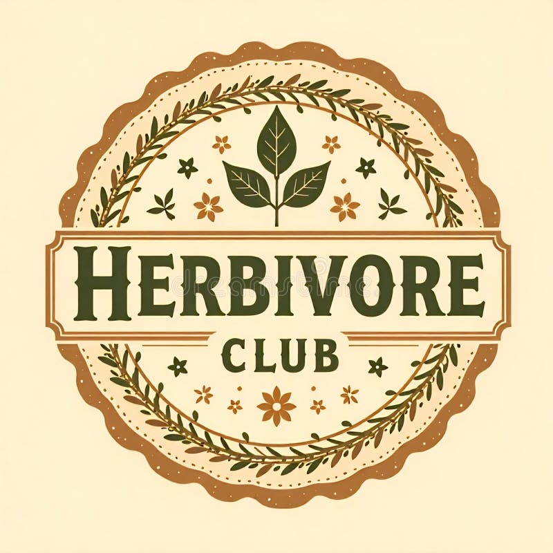 Herbivore Club logo featuring a floral design and green text on a warm background, emphasizing nature and community stock illustration
