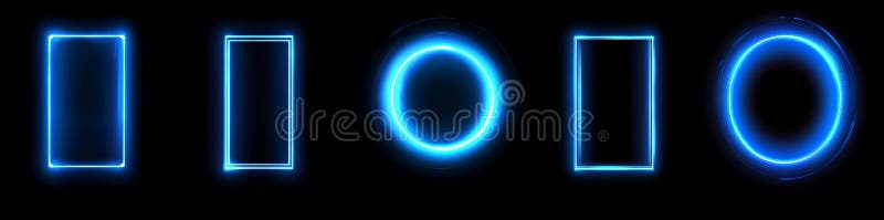 Circular and rectangular frames with digital details, forming futuristic tech game UI frames, enhanced by a glowing neon royalty free stock photography