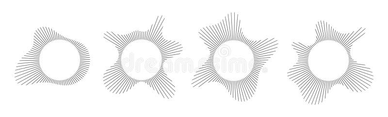 Circular sound visualization with radial wave line pattern vector set. Abstract audio spectrum ring geometric burst shape. stock illustration