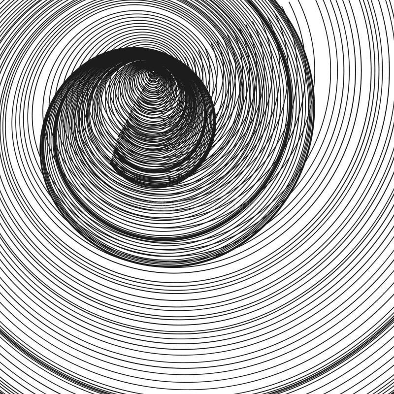Circular spiral pattern. Black optical design. Abstract hypnotic lines. Vector dynamic effect. stock illustration