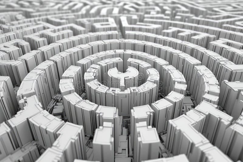Abstract 3D Rendering of a Circular Maze, Complex Geometric Pattern vector illustration