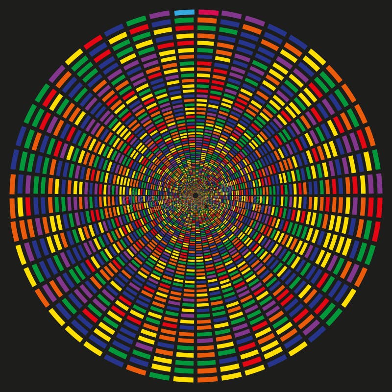 Circular tunnel illusion. Colorful hypnotic pattern. Optical abstract effect. Geometric futuristic shape. royalty free illustration