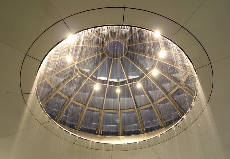 Circular waterfall ceiling at madrid airport