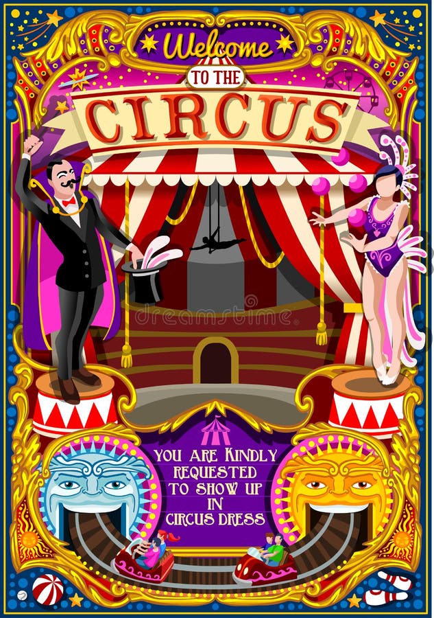 Circus Carnival Tent Invite Theme Park Poster Vector Illustration