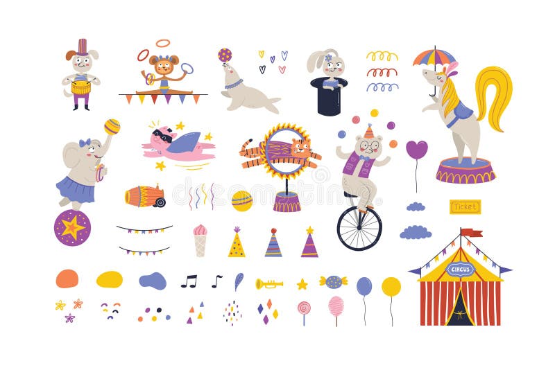 Set Cute Circus Animals Stock Illustrations – 723 Set Cute Circus ...