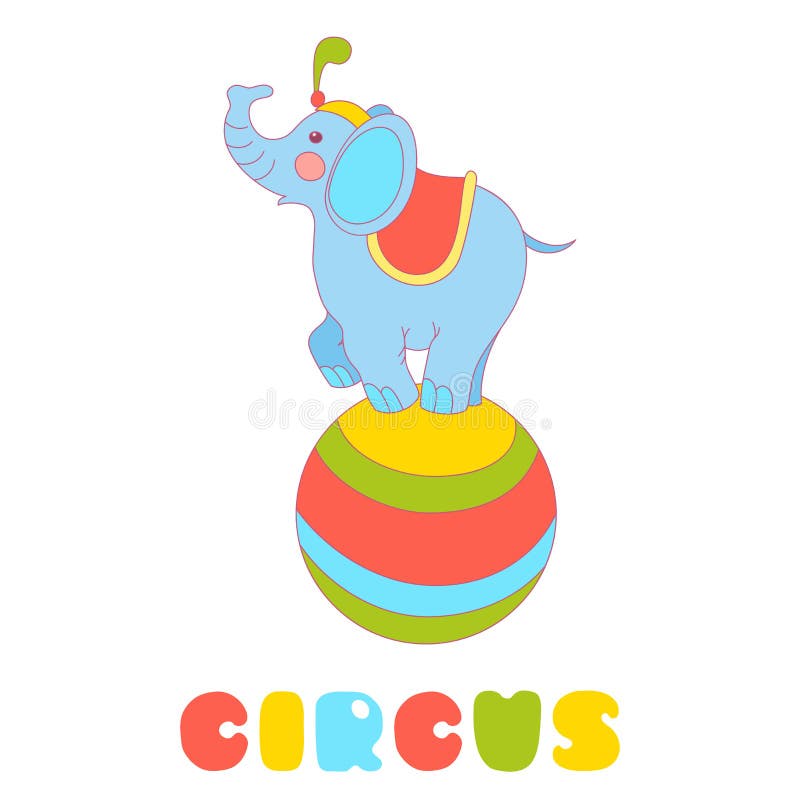 Circus Elephant on the Big Ball Vector Doodle Style Stock Vector ...