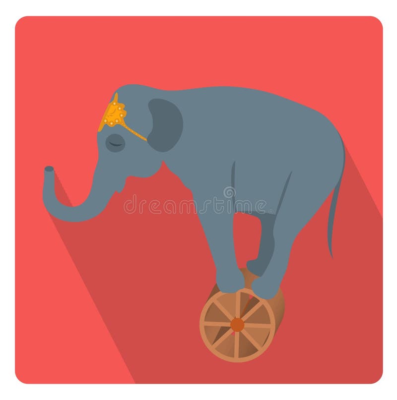 Circus elephant on the wheel icon flat style with long shadows, on white background. Vector illustration.