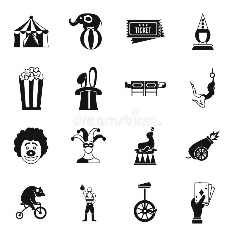 Circus entertainment icons set in simple style. Circus animals and characters set collection vector illustration. Circus entertainment icons set in simple style. Circus animals and characters set collection vector illustration