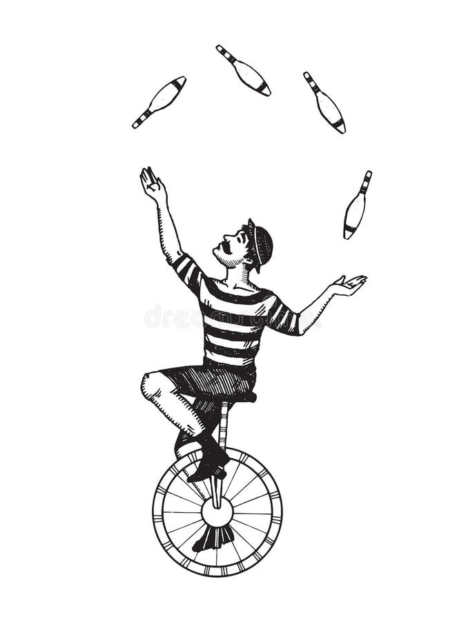 Circus juggler vector illustration. Scratch board style imitation. Hand drawn image. Circus juggler vector illustration. Scratch board style imitation. Hand drawn image.
