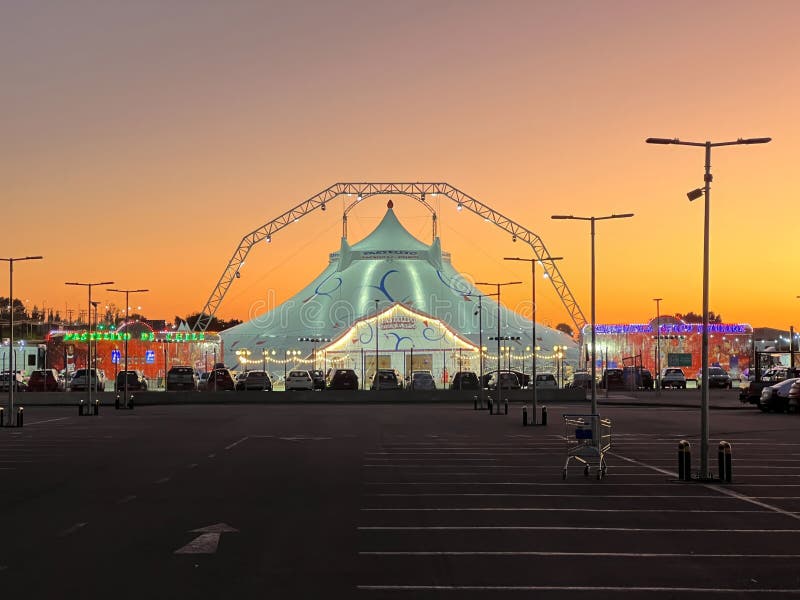 Circus of Pastelito and Tachuela Chico. tent located in Puerto Montt at sunset