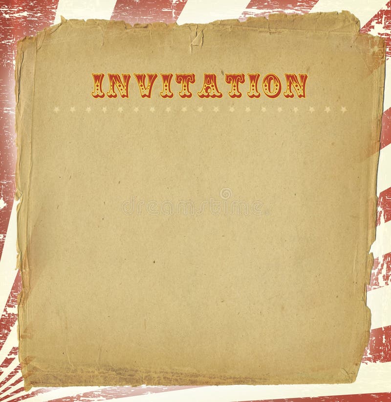 Circus Style Invitation with background of stripes in red and cream