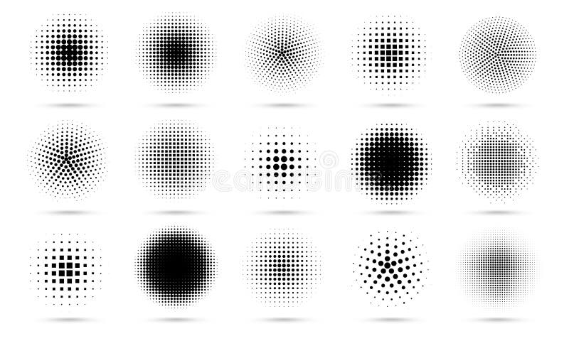 Circle halftone. Abstract dotted circles, round halftones geometric dots gradient and pop art texture. Dot spray gradation vector set. Illustration halftone gradient spotted, effect round. Circle halftone. Abstract dotted circles, round halftones geometric dots gradient and pop art texture. Dot spray gradation vector set. Illustration halftone gradient spotted, effect round