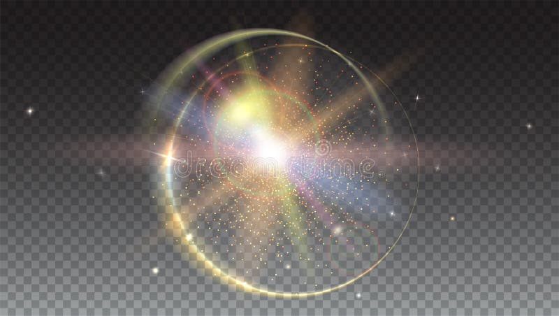 Cirkel lichte stralen en de achtergrond van de lensgloed, op trasparent Gloed lichteffect Steruitbarsting met Fonkelingen