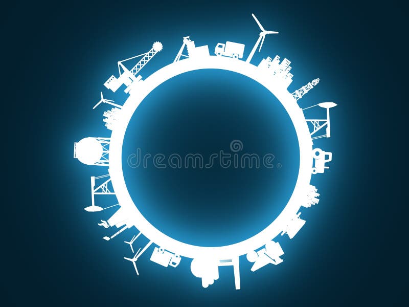 Cirkel met de industrie relatieve silhouetten stock illustratie Cirkel met de industrie relatieve silhouetten stock illustratie
