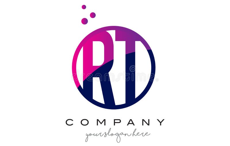 Cirkelbokstav Logo Design för RT R T med purpurfärgade Dots Bubbles