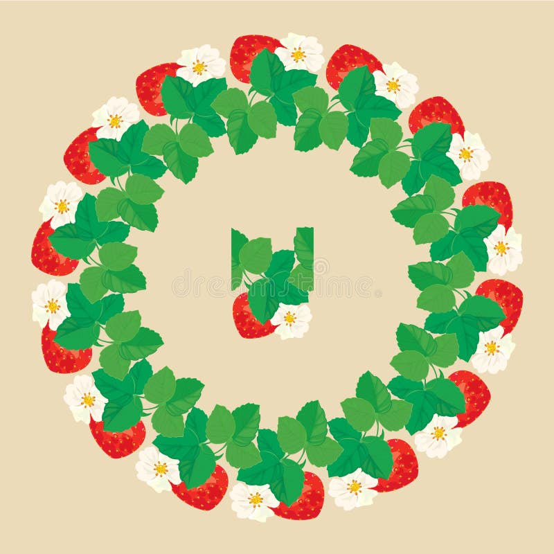 Cirkelprydnaden med jordgubbar i hjärta formar med blommor stock illustrationer Cirkelprydnaden med jordgubbar i hjärta formar med blommor stock illustrationer