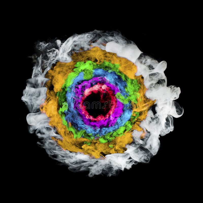 Circles from multicolor smoke isolated on black background. Circles from multicolor smoke isolated on black background