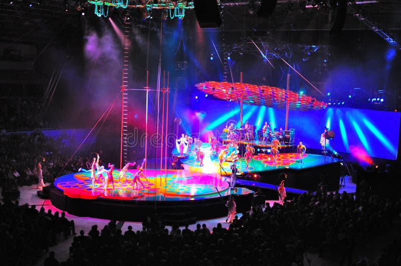 The entertainment circus group, Cirque du Soleil, performing live