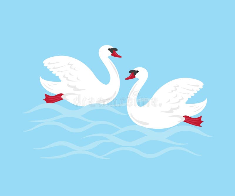 Cisnes de la historieta en fondo azul stock de ilustración Cisnes de la historieta en fondo azul stock de ilustración