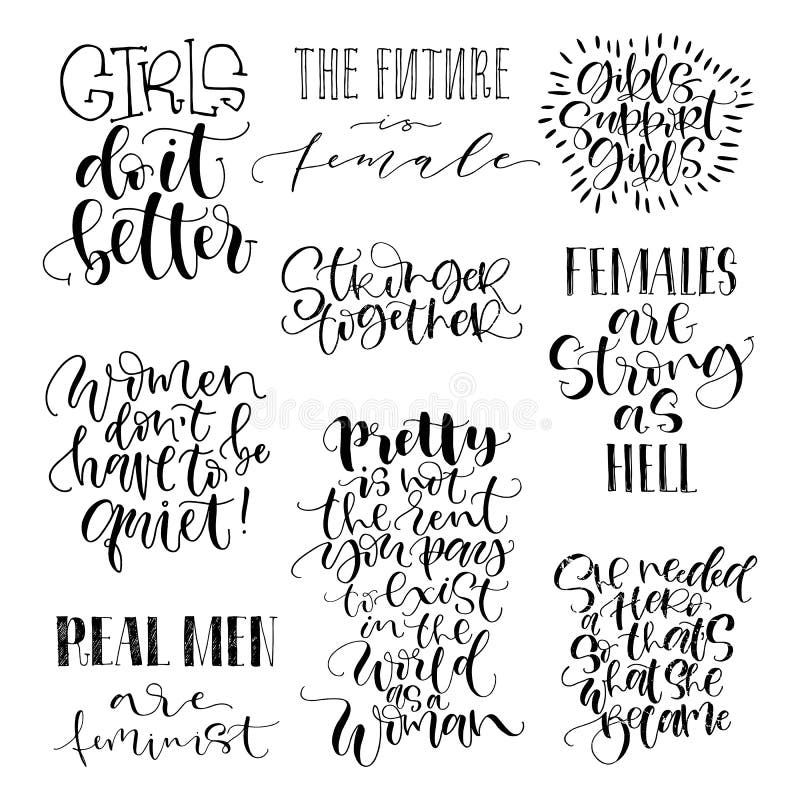 Citas de la feminista fijadas El futuro es femenino, las muchachas de la ayuda de las muchachas, más fuertes junto Caligrafía mod stock de ilustración Citas de la feminista fijadas El futuro es femenino, las muchachas de la ayuda de las muchachas, más fuertes junto Caligrafía mod stock de ilustración