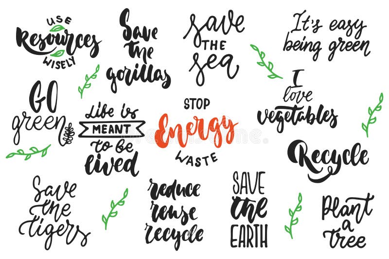 Citations Tirees Par La Main De Lettrage Au Sujet Des Collections D Ecologie Et De Nature D Isolement Sur Le Fond Blanc Vecteur D Illustration De Vecteur Illustration Du Ecriture Isolement