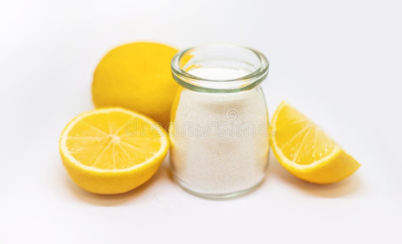 Citric acid on a white isolated background. Selective focus