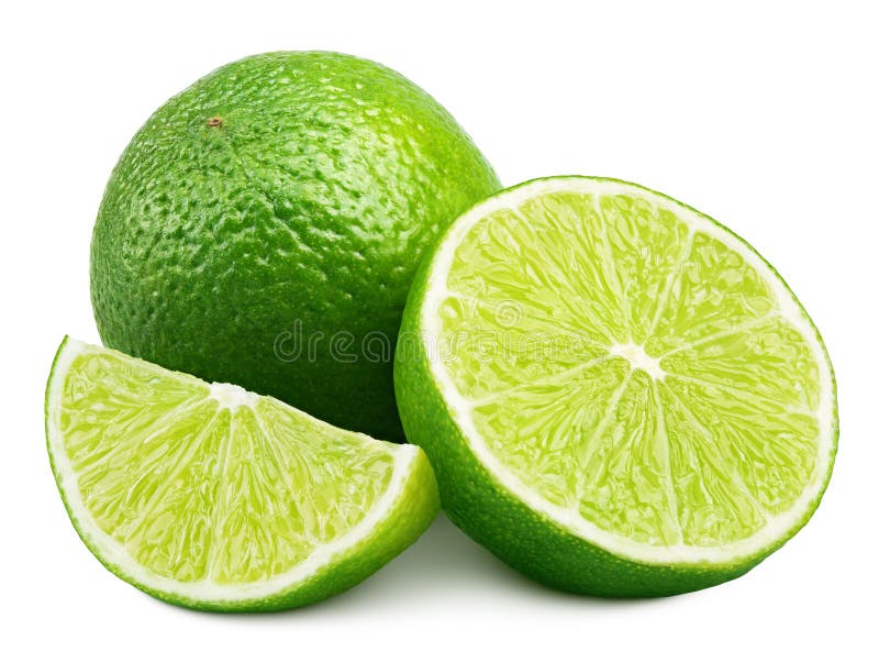 Citrice cu felie și jumătate izolate pe alb stock images