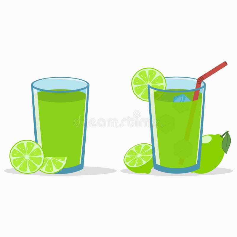Citroensap in een glas met kalkplak en half Natuurlijke verse citrusvruchtendrank met stro en ijsblokje Vector royalty-vrije illustratie Citroensap in een glas met kalkplak en half Natuurlijke verse citrusvruchtendrank met stro en ijsblokje Vector royalty-vrije illustratie