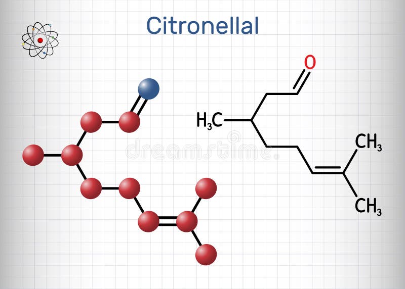 Molecule of Citronellal, Isolated Molecular Model. 3D Rendering Stock