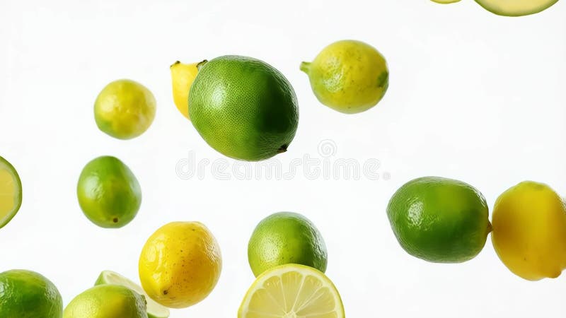 Citrons et Limes volants Fruits d'agrumes sur fond blanc illustration de vecteur
