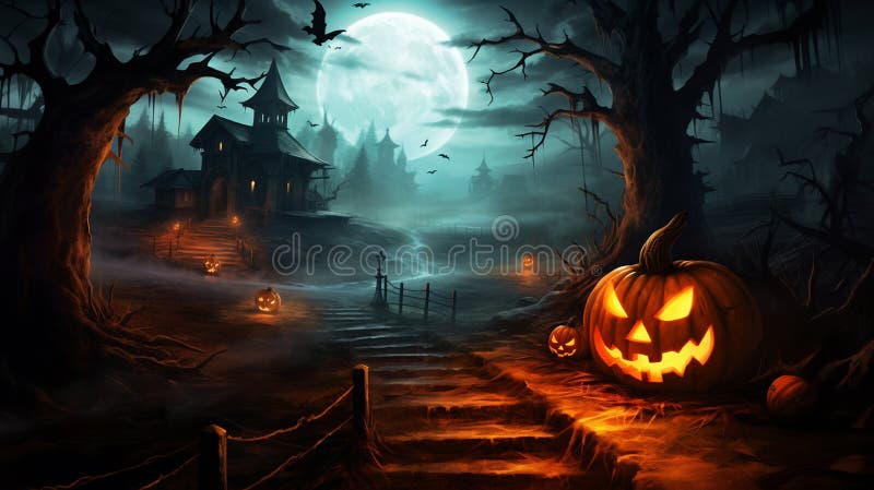 Citrouille halloween avec néon lumières sur fond couleurs pastel 3d rendu illustration libre de droits