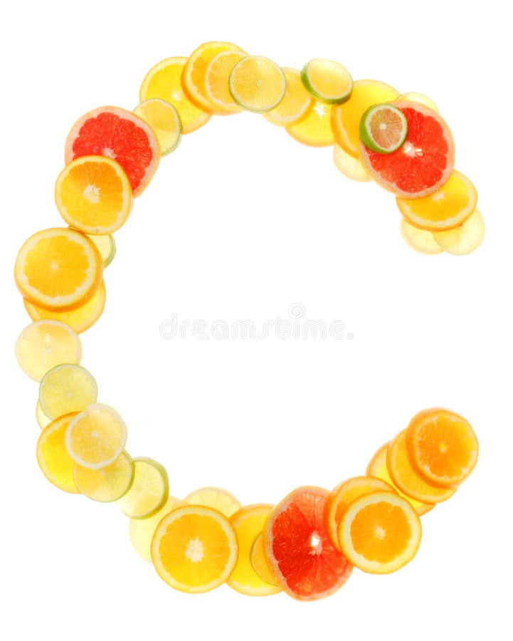 Citrus fruits in sclices forming a C for Vitamin C