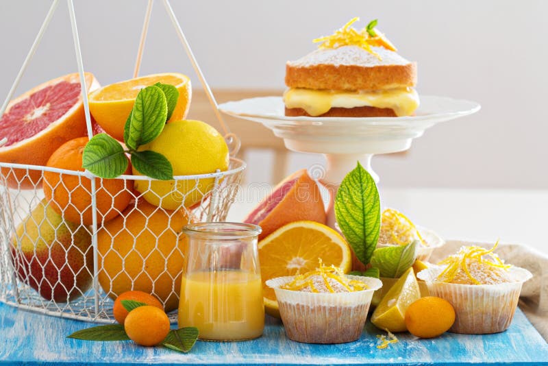 Citrus Candy Bar with Fruits and Cakes Stock Photo Image of bakery