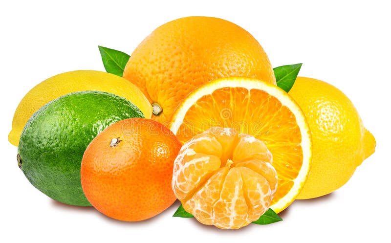 Citrus Fruit Set Tangerine Orange Lime Lemon Isolated On White