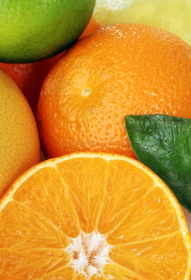 Fresh pieces of citrus fruits in detail