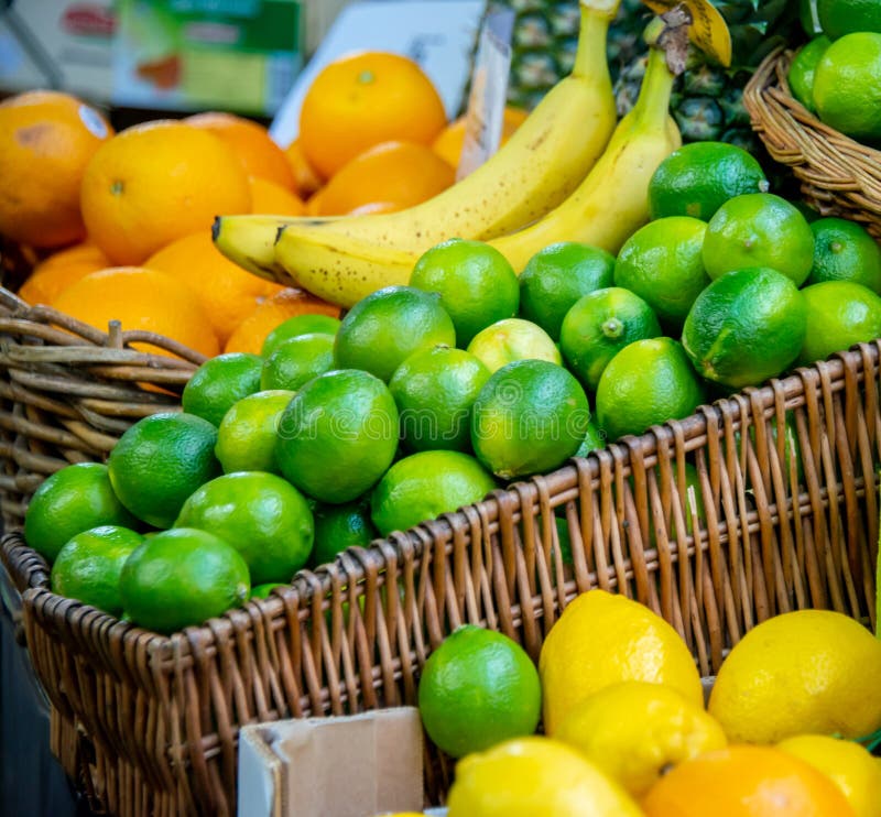 The Citrus Fruits at the Market Display Stall Stock Image Image of