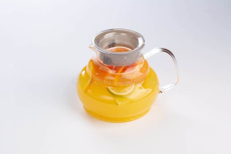 Citrus Lemonade in a Jug on White Background Stock Image Image of