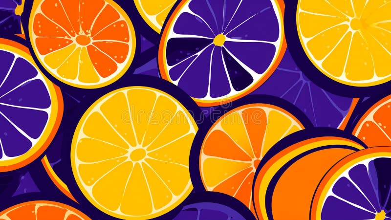 Model de artă retro-pop pentru citrice și violet electric stock illustration