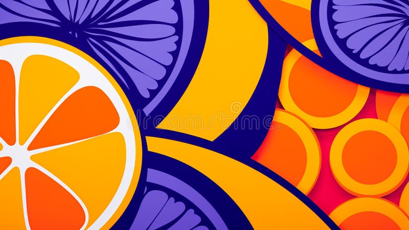 Model de artă retro-pop pentru citrice și violet electric vector illustration