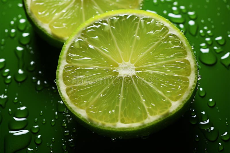 Citrus Refresh Fresh lime slice with water drop on green background royalty free illustration