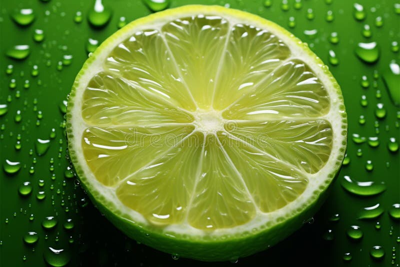 Citrus Refresh Fresh lime slice with water drop on green background stock illustration
