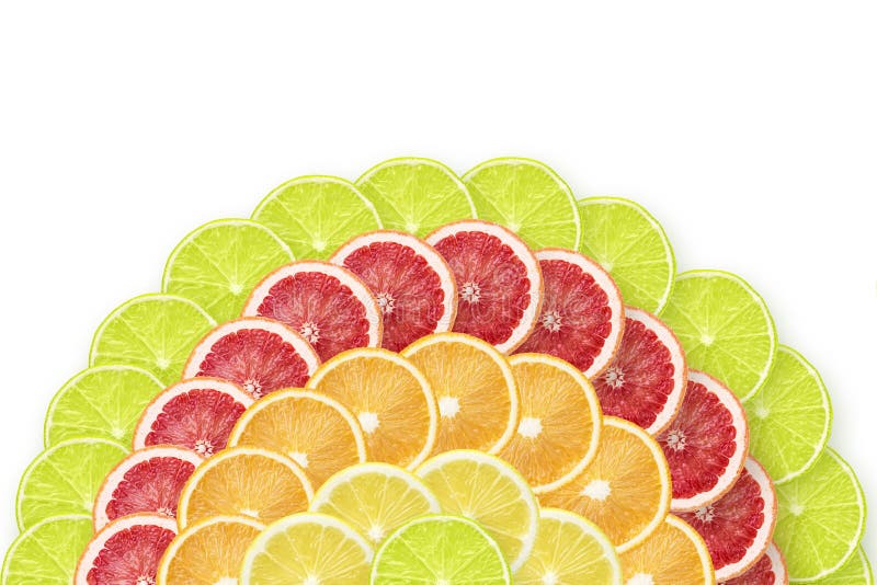 Citrus slices rainbowon white royalty free stock photos
