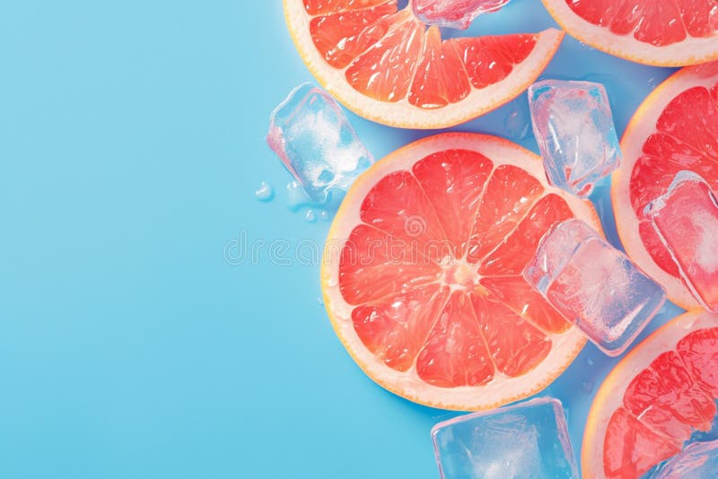 Citrus summer chill 3D composition with grapefruit slices and ice stock illustration