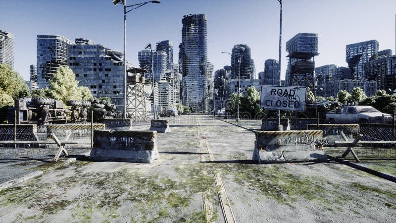Città di apocalisse Vista aerea della città distrutta Concetto di apocalisse rappresentazione 3d