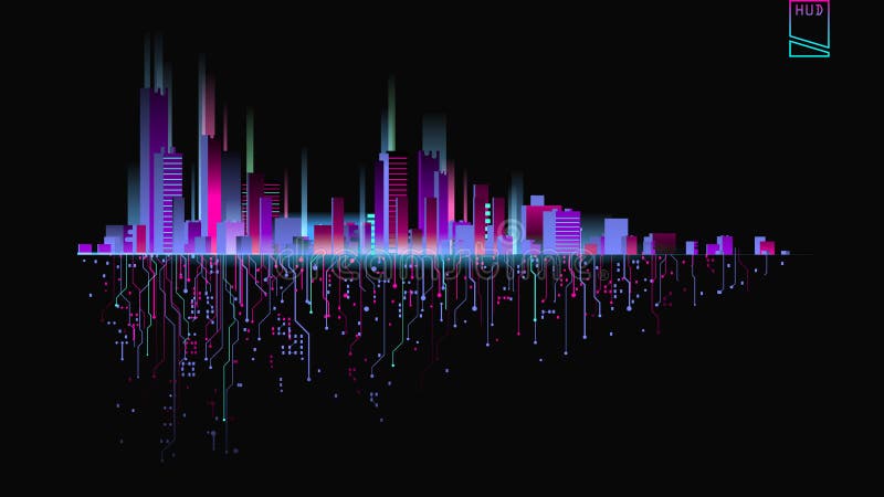 Città futuristica alle luci al neon Retro stile 80s royalty illustrazione gratis