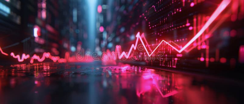 Città futuristica con luci rosse e blu immagine stock