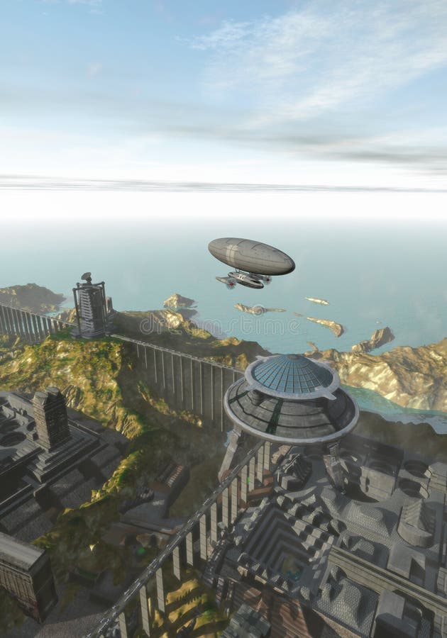 Città futuristica sul mare illustrazione di stock
