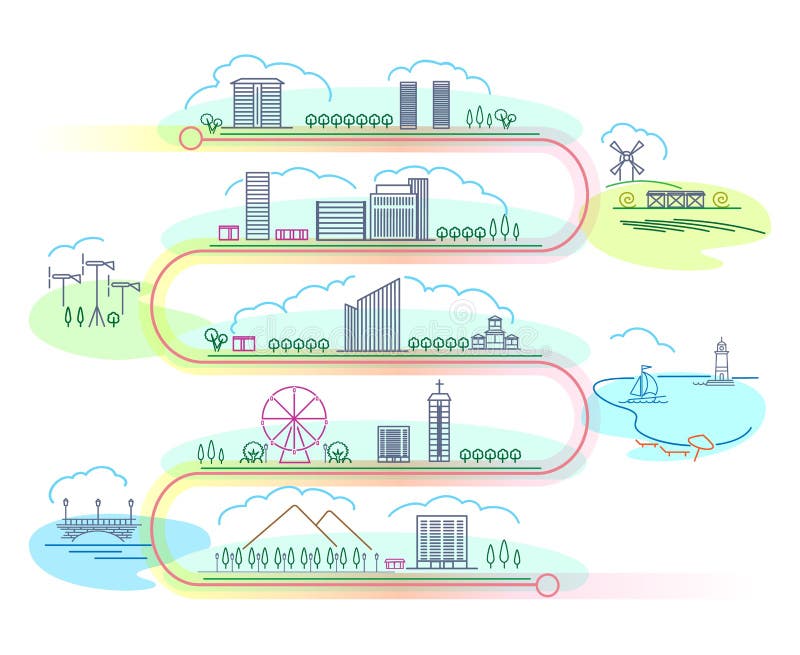 Città in stile lineare illustrazione vettoriale