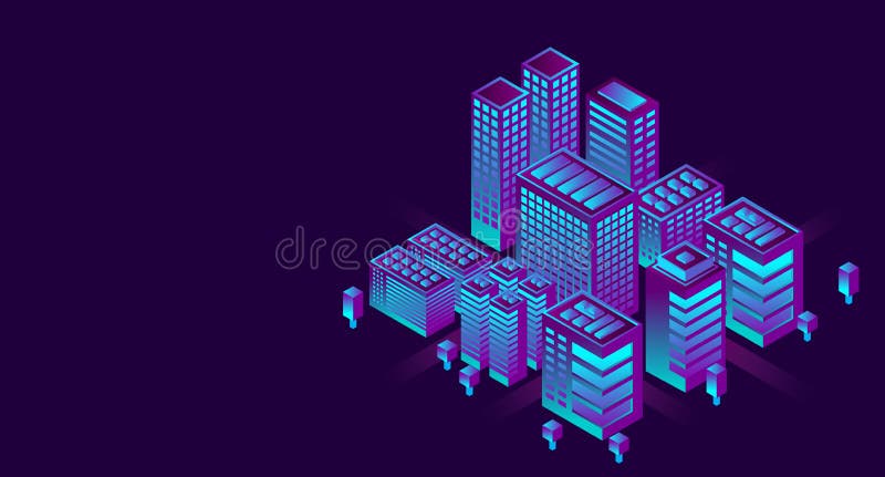 Smart city in a futuristic style. Isometric smart city illustration. Intelligent buildings vector illustration