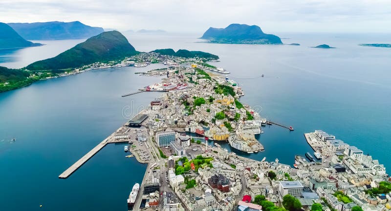 City of Alesund Norway Aerial footage